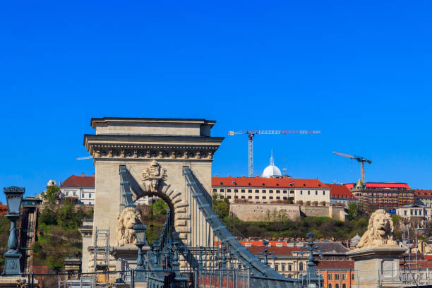 Cityscape of Budapest with landmarks including The Chain Bridge and St Stephen's Basilica.