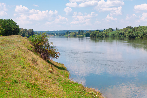 Landscape with River Dniester in Moldova. Riverside scenery in the summer