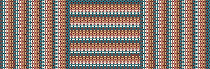 This seamless vector pattern features overlapping chevron shapes in warm earthy tones like brown, rust, beige and teal. The retro diamond motif creates an eye-catching mid-century modern vibe. Perfect for nostalgic textile prints, wallpaper backgrounds, branding or designs needing a timeless vintage aesthetic.