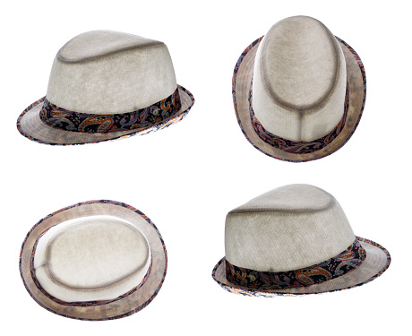 hat with a brim isolated on white background. set of four hats