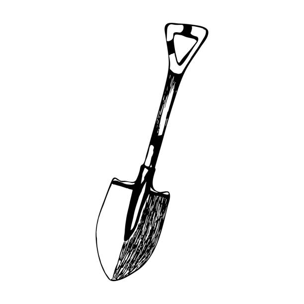 Doodle shovel Doodle style bayonet shovel on isolated white background.Vector object. bayonet stock illustrations