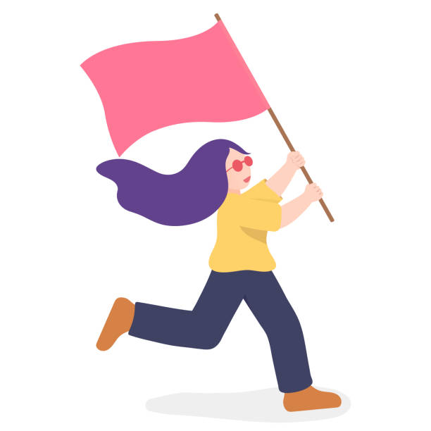 istock Vector illustration of little girl running with flag 2149331169