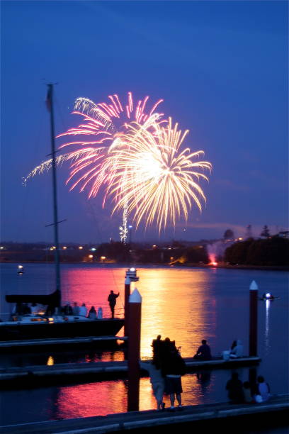 Enjoying Fourth of July fireworks from the pier in Port Angeles, Washington