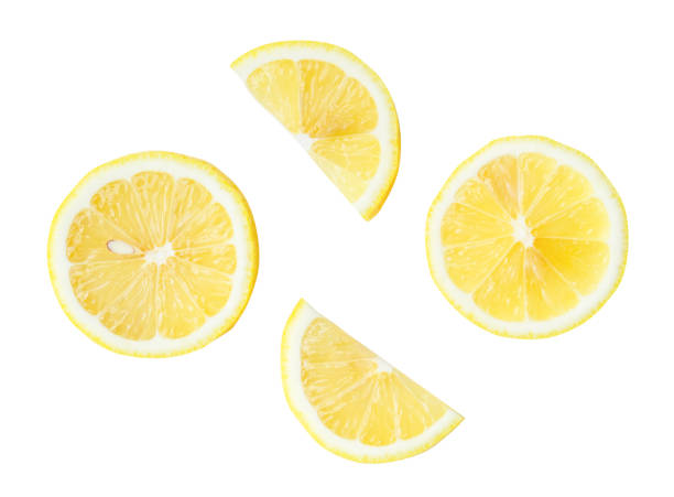 istock Top view set of yellow lemon half with slices isolated on white background with clipping path 2149335974