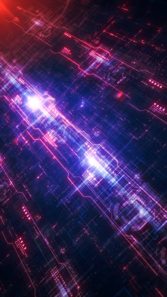 istock Abstract Digital Circuit Board with Luminous Lines, Vivid digital circuit board with glowing neon lines, representing modern technology and data processing background, 3d rendering 2149336890