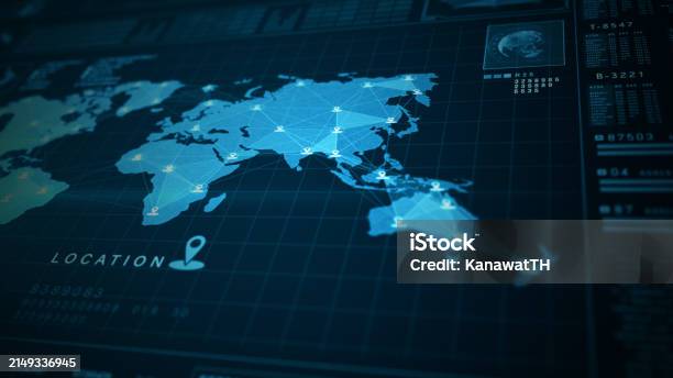 Map With Indicators Data Visualization Interface With World Map And Location Graphs And ...