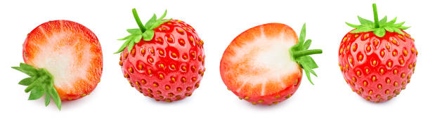 istock Collection strawberry fruit with green leaf and slice isolated 2149340473