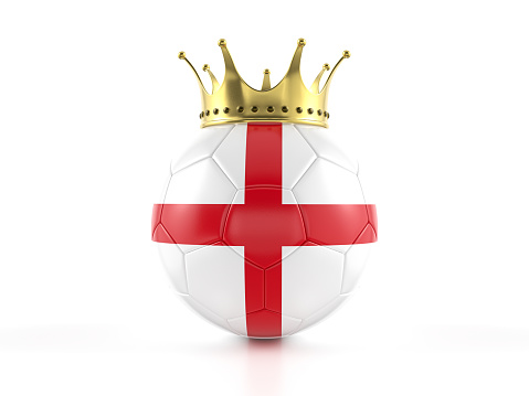 England flag soccer ball with crown on a white background. 3d illustration.