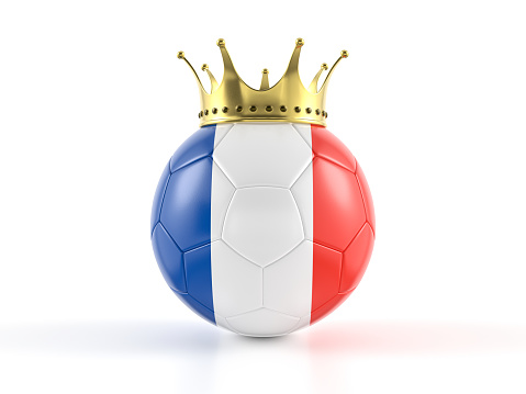 France flag soccer ball with crown on a white background. 3d illustration.