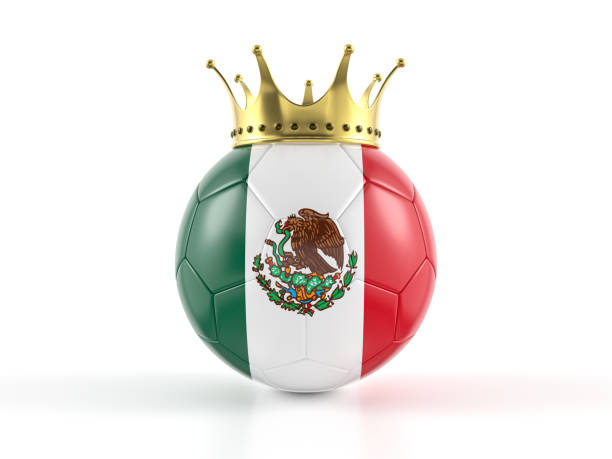 Mexico flag soccer ball with crown on a white background. 3d illustration.