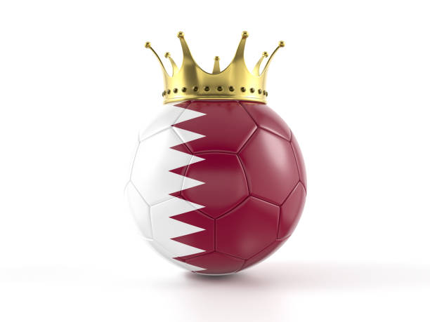 Qatar flag soccer ball with crown on a white background. 3d illustration.