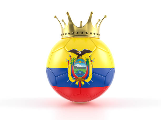 Ecuador flag soccer ball with crown on a white background. 3d illustration.