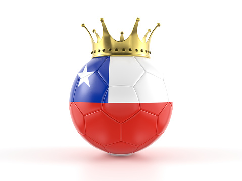 Chile flag soccer ball with crown on a white background. 3d illustration.