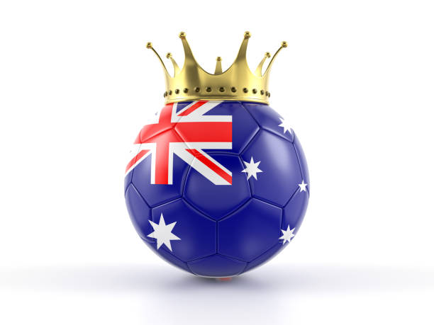 Australia flag soccer ball with crown on a white background. 3d illustration.