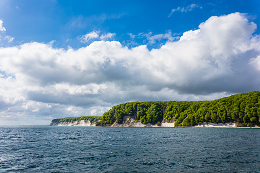 Baltic Sea coast with chalk cliffs on the island Ruegen in Germany