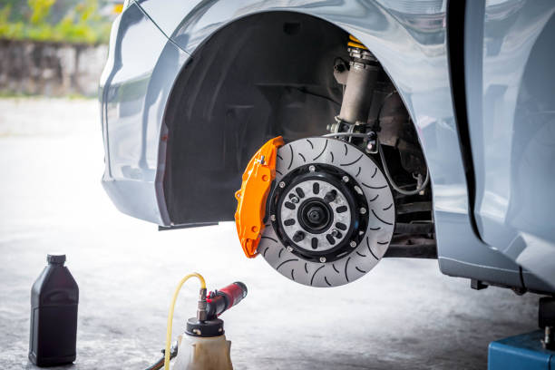 istock Checking car brake system for repair at car garage 2149346822