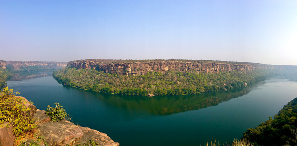 Panaromic view of Chambal river at Garadia Mahadev Temple, Kota, Rajasthan.