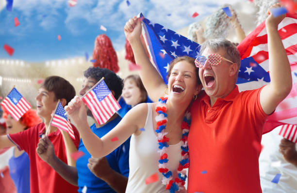 istock USA team supporter on stadium. American fans. 2149349720