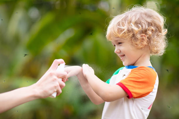 istock Mosquito on kids skin. Insect bite repellent. 2149350153