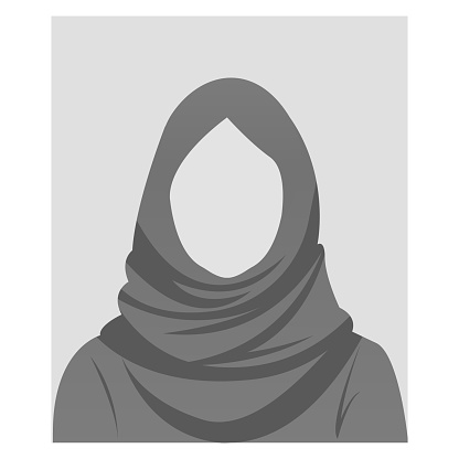 Saudi woman Placeholder Avatar Profile on Gray Background. Woman in traditional Muslim head scarf. Arab Avatar, user profile, person icon, silhouette, profile picture for unknown or anonymous individuals for social media, website, operator icon
