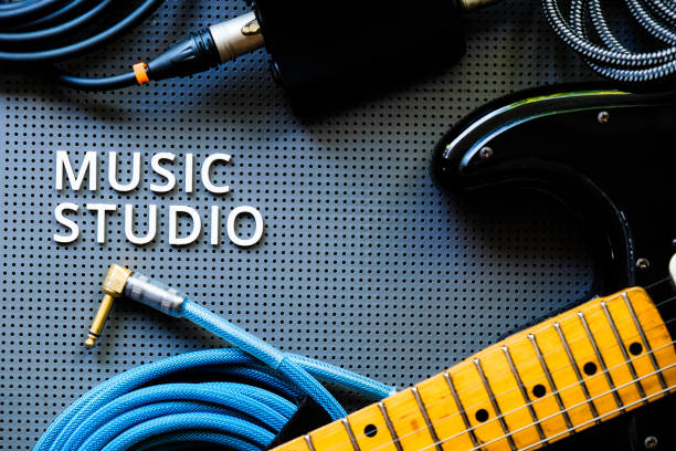 Headphones resting on guitar amp