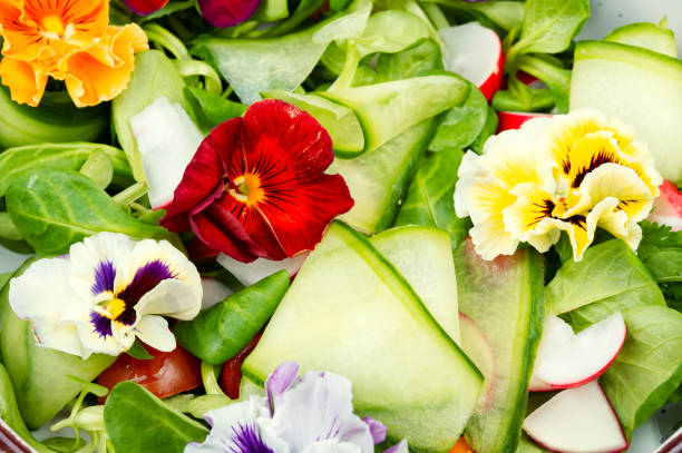 istock Vegetarian vegetable salad with flowers. 2149357587