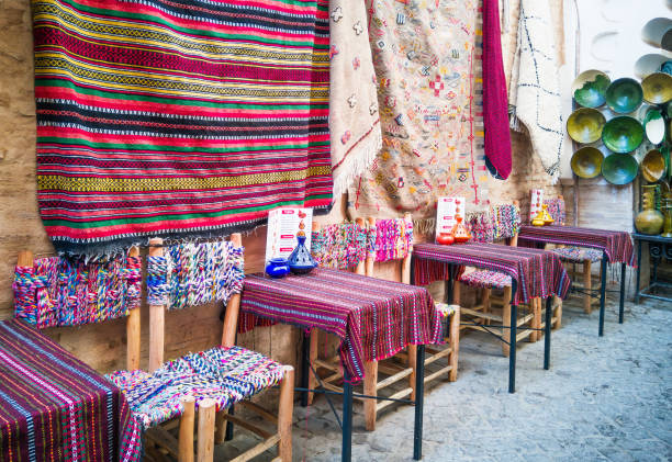 istock Marrakesh, Morocco. Restaurant tables in the souk market. 2149359356