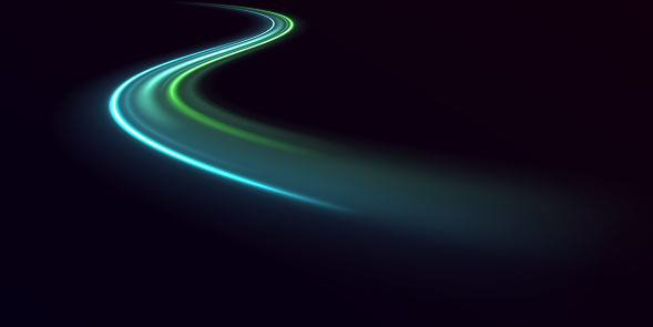 Light trail wave, fire path trace line and incandescence curve twirl. Laser beams luminous abstract sparkling isolated on a transparent background.