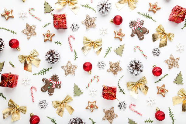 istock Christmas composition. Ornaments and cookies on white background 2149361962