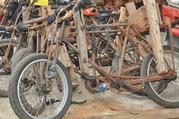 istock old bicycle parked in the street 2149362101