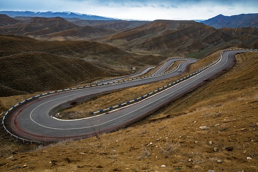Winding Serpentine Road in the Caucasus Mountains, Armenia