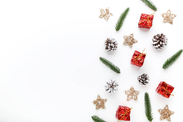istock Christmas ornaments on white background 2149362857