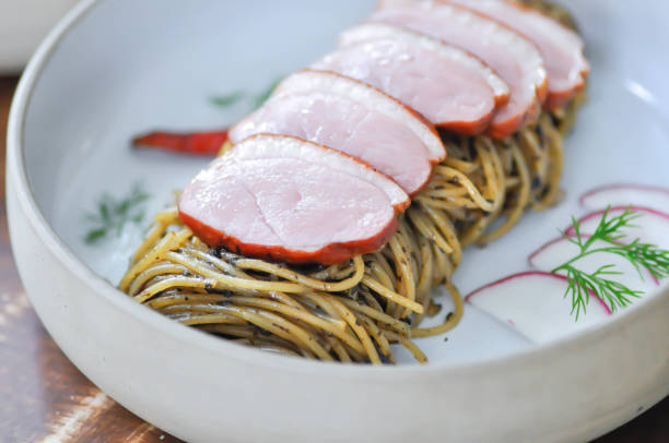 istock duck pasta or duck spaghetti or spicy spaghetti ,duck Spaghettini or pepper pasta or roasted duck pasta 2149365272