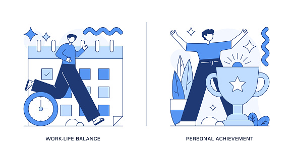 Work Life Balance, Personal Achievement flat illustration pack isolated on white background