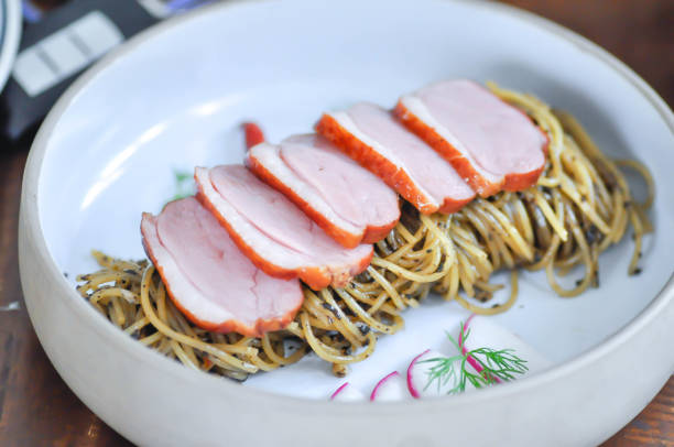 istock duck pasta or duck spaghetti or spicy spaghetti ,duck Spaghettini or pepper pasta or roasted duck pasta 2149366210