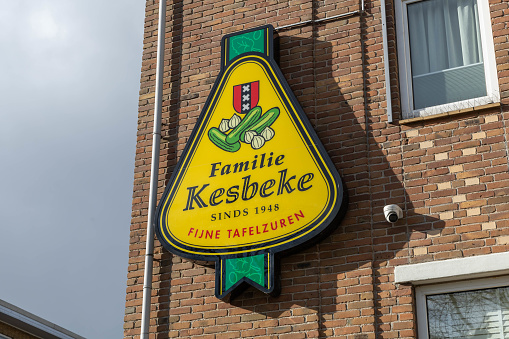 Amsterdam, the Netherlands. 23 March 2024. Kesbeke logo sign. Kesbeke is an Amsterdam family business whose main activity is pickling pickles such as gherkins, Amsterdam onions and pearl onions.