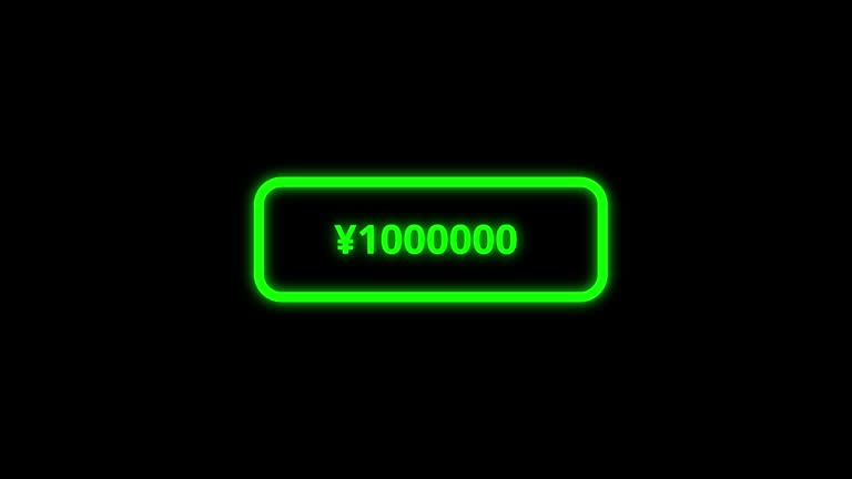 1 million yen counter animation. 1M yen counting animation. Counting money and digits increasing. Motion graphic.