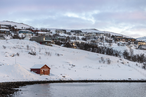 Arctic cityscape in winter.\nHammerfest - Northern Norway.