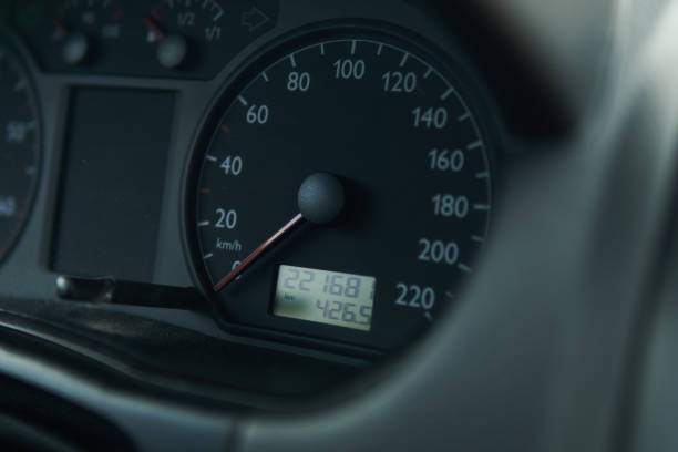 istock Car speedometer. auto Dashboard with speed gauge, tachometer and odometer 2149370464