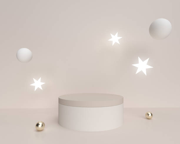 istock 3D beige background with product podiums and star shape light. 2149371632
