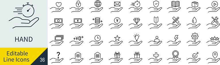 Editable Line Vector Hand Drawn Icon Set (Not Outlined)