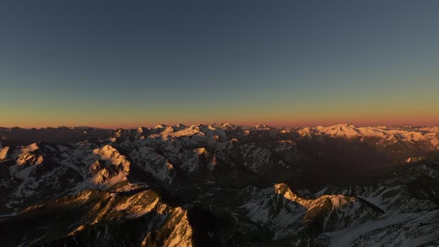 Aerial view at sunset of Pic du Midi de Bigorre Observatory in French Pyrenees. France