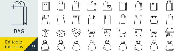 Editable Line Vector Bag Icon Set (Not Outlined) Editable Line Vector Bag Icon Set (Not Outlined) bag stock illustrations