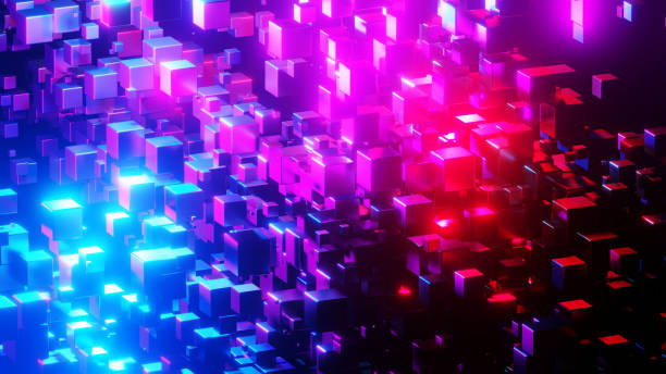 istock Abstract background 3d, many metallic blue cubes with neon glow on black. 2149374196