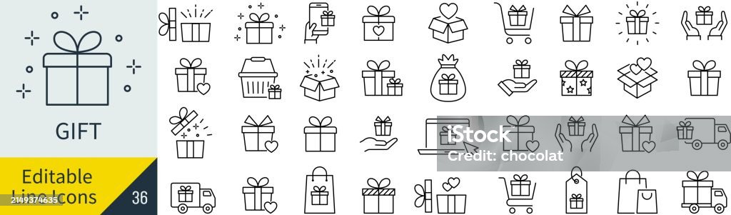 Editable Line Vector Gift Icon Set (Not Outlined) Gift stock vector Editable Line Vector Gift Icon Set (Not Outlined) Gift stock vector