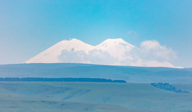 Mount Elbrus, Caucasus. View from the window of an airplane