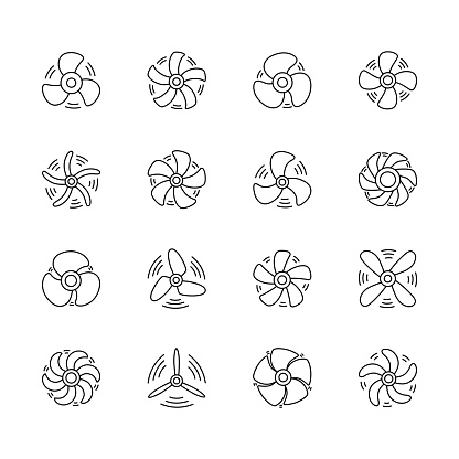 Set of propellers. Collection of colling fan icons. Vector illustration