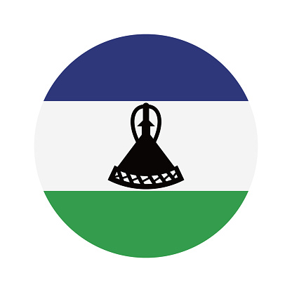 Lesotho flag. Circular icon. Round flag. Standard colors. Digital illustration. Computer illustration. Vector illustration.