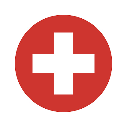 Switzerland circle flag. Swiss flag. Swiss circle flag. Standard color. The circular icon. A round flag. Digital illustration. Computer illustration. Vector illustration.