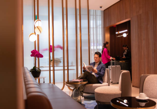 Relaxing: Traveler in a VIP travel lounge